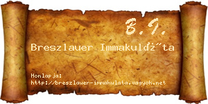 Breszlauer Immakuláta névjegykártya